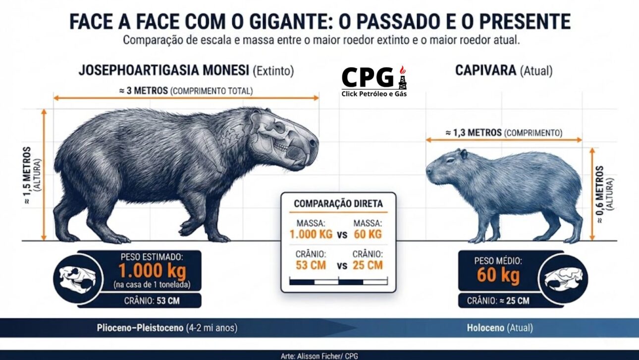Cráneo de 53 cm reveló al Josephoartigasia monesi, mayor roedor ya descubierto, con estimaciones de peso en la casa de 1 tonelada. (Arte: Alisson Ficher)