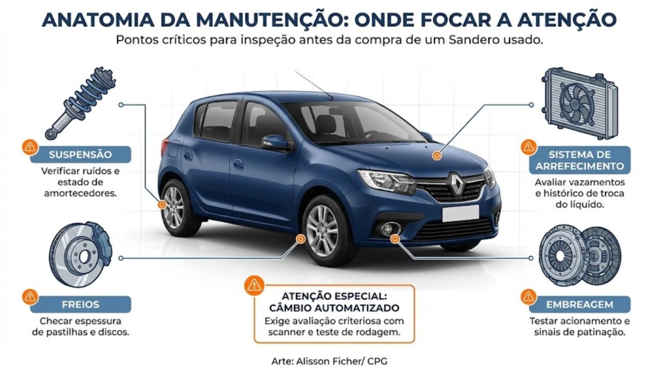 Renault Sandero usado cuesta a partir de R$ 30 mil, tiene consumo equilibrado, mantenimiento barato y sigue entre los más buscados en Brasil.