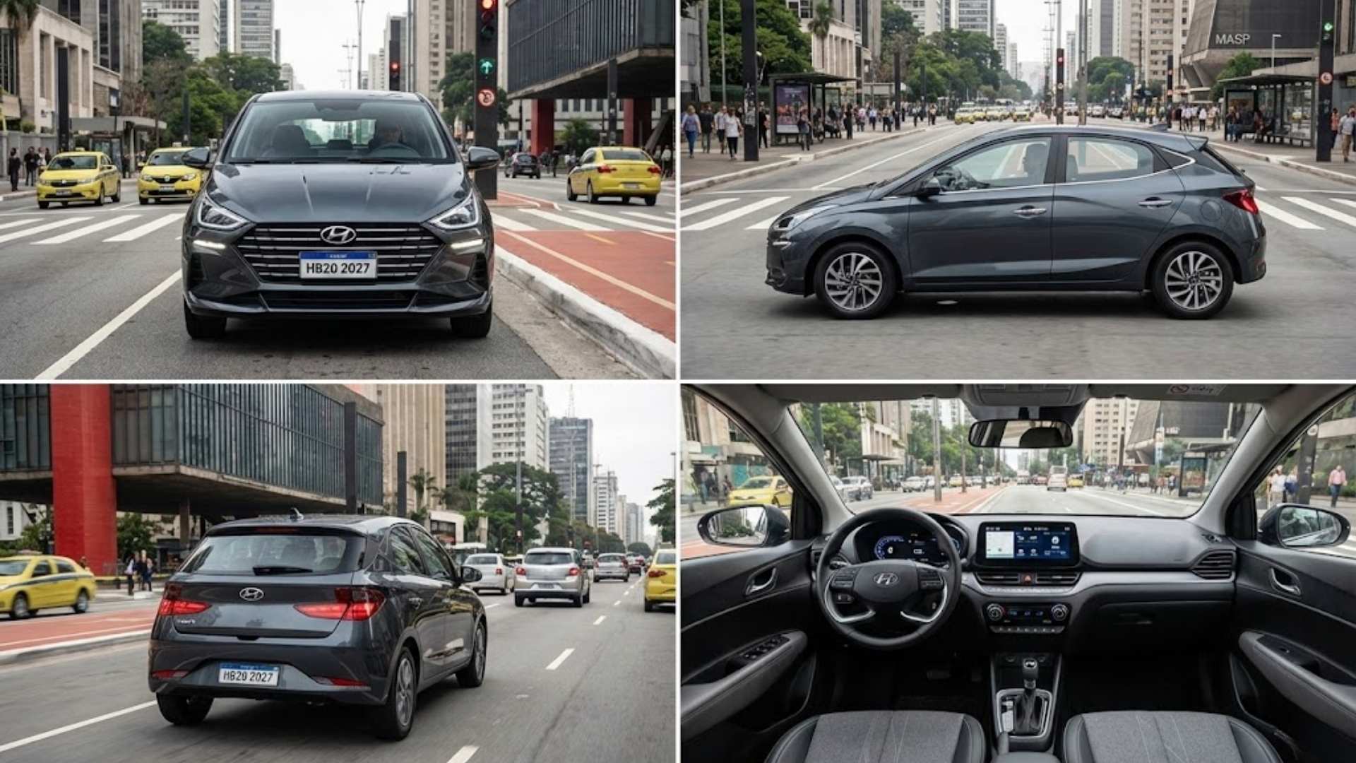 Novo Hyundai HB20 2027 estreia em 2026 com visual renovado, motor 1.0 turbo de 120 cv e foco em conforto, tecnologia e vendas no Brasil. (Imagem: projeção)