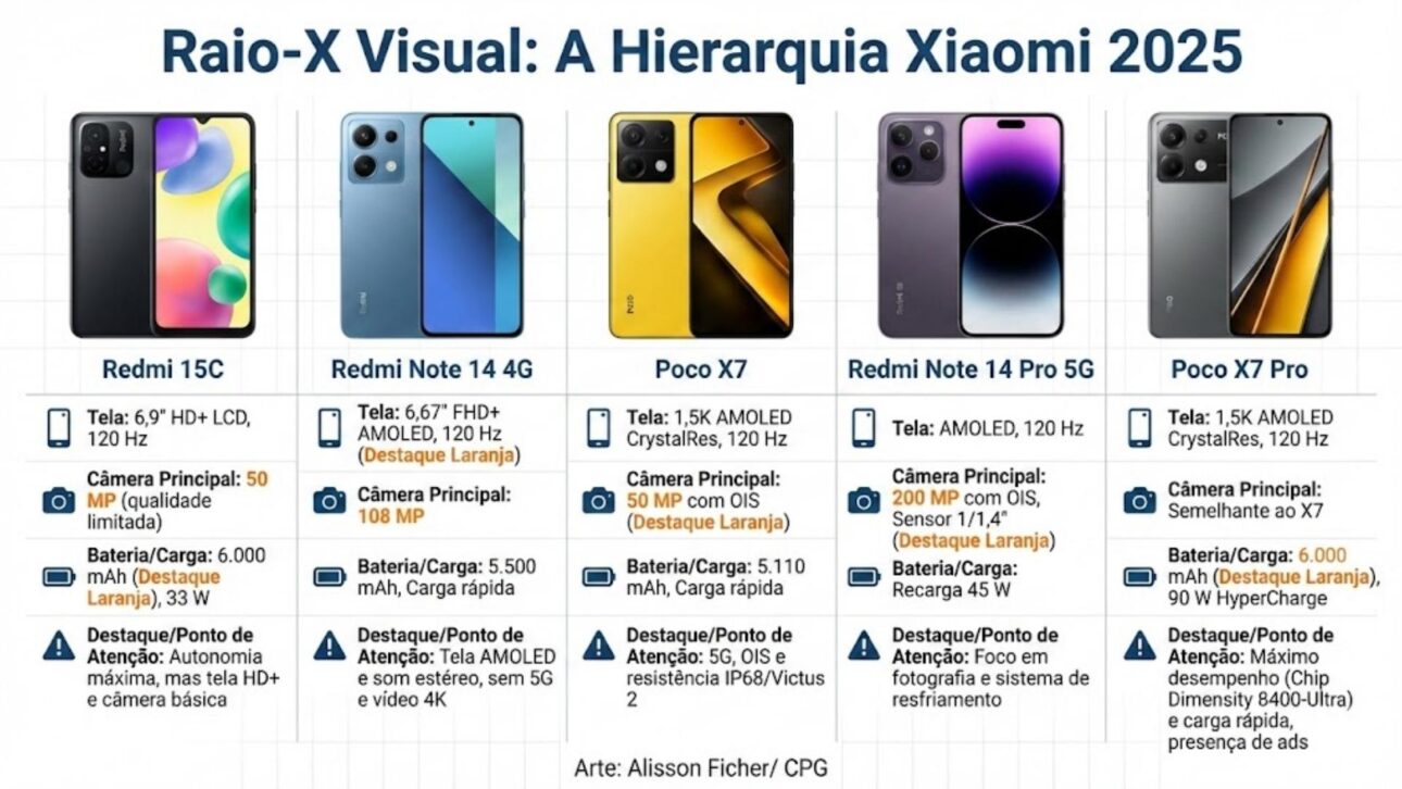 Celulares de Xiaomi en 2025 se destacaron por batería de hasta 6.000 mAh, cámaras avanzadas y chips de 4 nm, con precios accesibles y enfoque en costo-beneficio en Brasil.