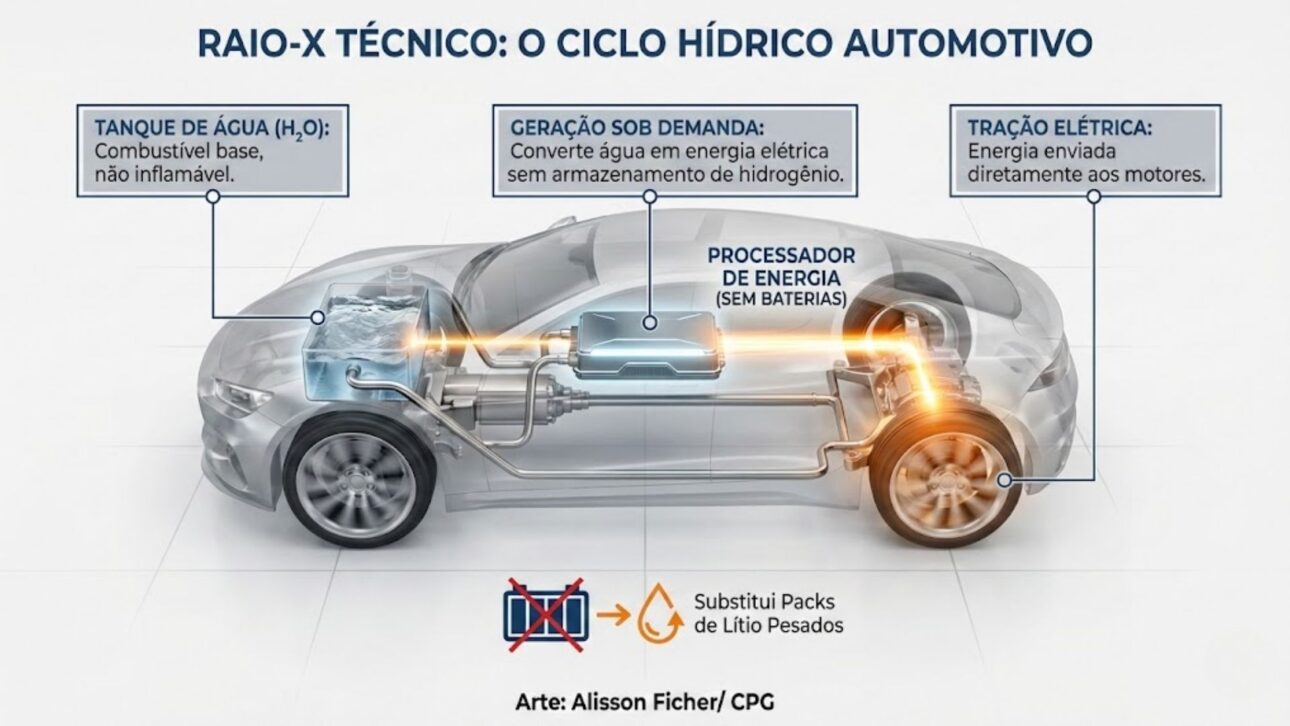 Tecnologia atribuída à Honda sugere motor movido a água, sem baterias nem hidrogênio armazenado, segundo vídeo do Mobility Channel. Debate mobilidade futura.
