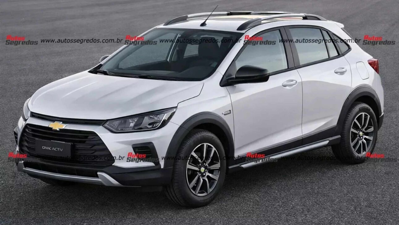 Chevrolet Onix Activ retorna em 2027 com visual aventureiro, motor 1.0 Turbo de 115 cv e câmbio automático, mesmo com a chegada do SUV Sonic. (Imagem: autosegredos)