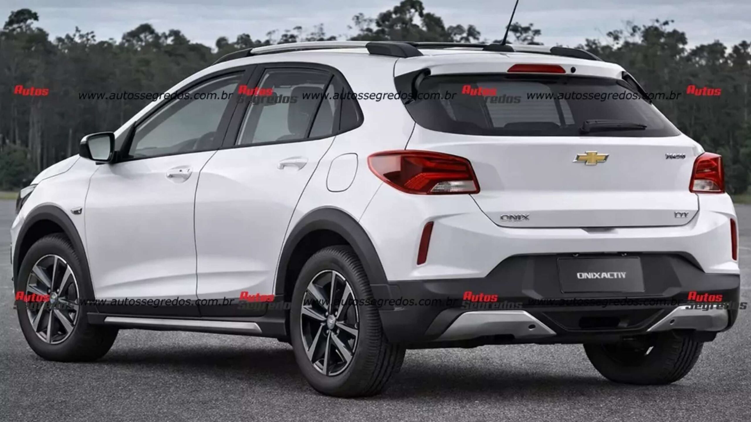 Chevrolet Onix Activ retorna em 2027 com visual aventureiro, motor 1.0 Turbo de 115 cv e câmbio automático, mesmo com a chegada do SUV Sonic. (Imagem: autosegredos)