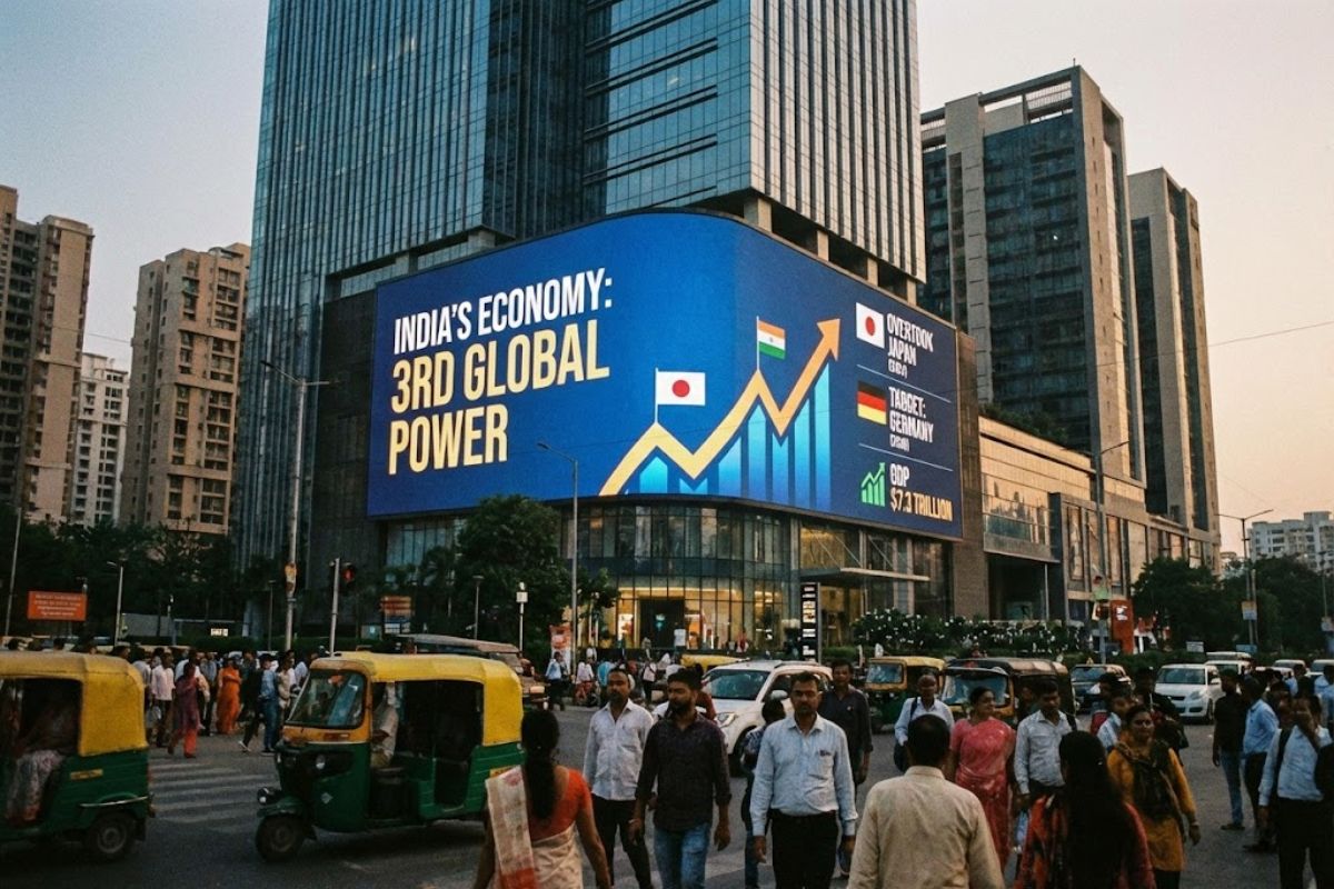 Análise mostra como a Índia afirma ter ultrapassado o Japão como quarta maior economia, mira superar a Alemanha, alcançar o posto de terceira maior economia até 2030 e enfrentar desigualdade e baixa renda média.
