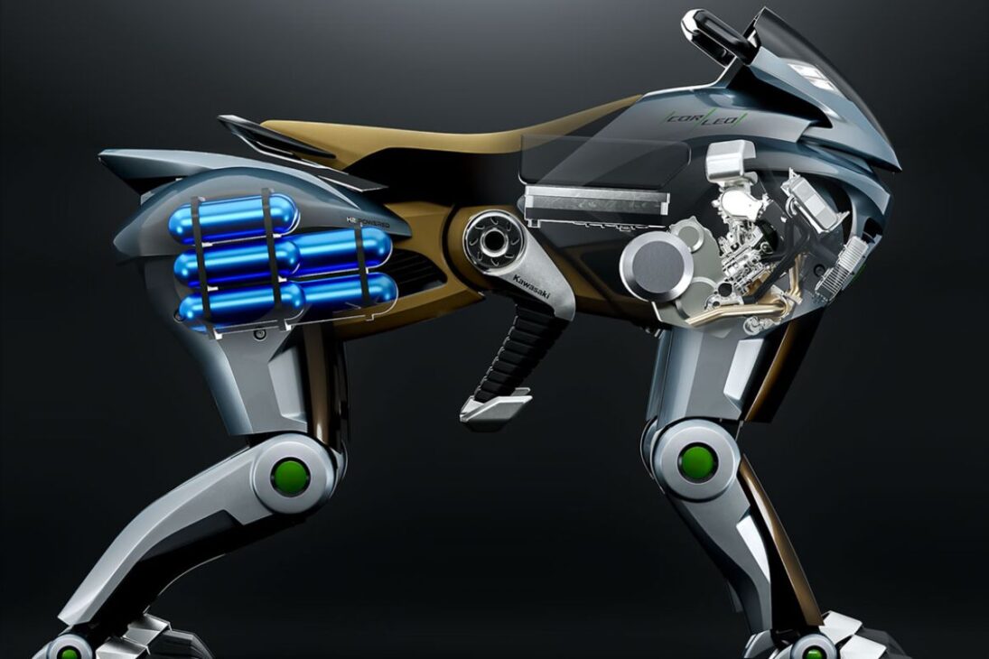Kawasaki revela CORLEO, moto sin ruedas y criatura robótica, moto a hidrógeno creada para turismo de aventura en senderos extremos con cero emisiones.