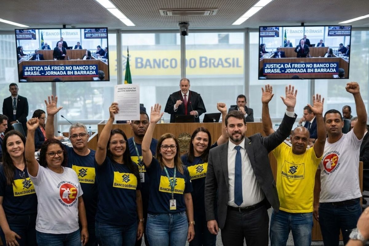 Justiça freia o Banco do Brasil, trava jornada de 8 horas, mantém jornada de 6 horas, barra descomissionamento em massa e aplica multa diária contra coação.