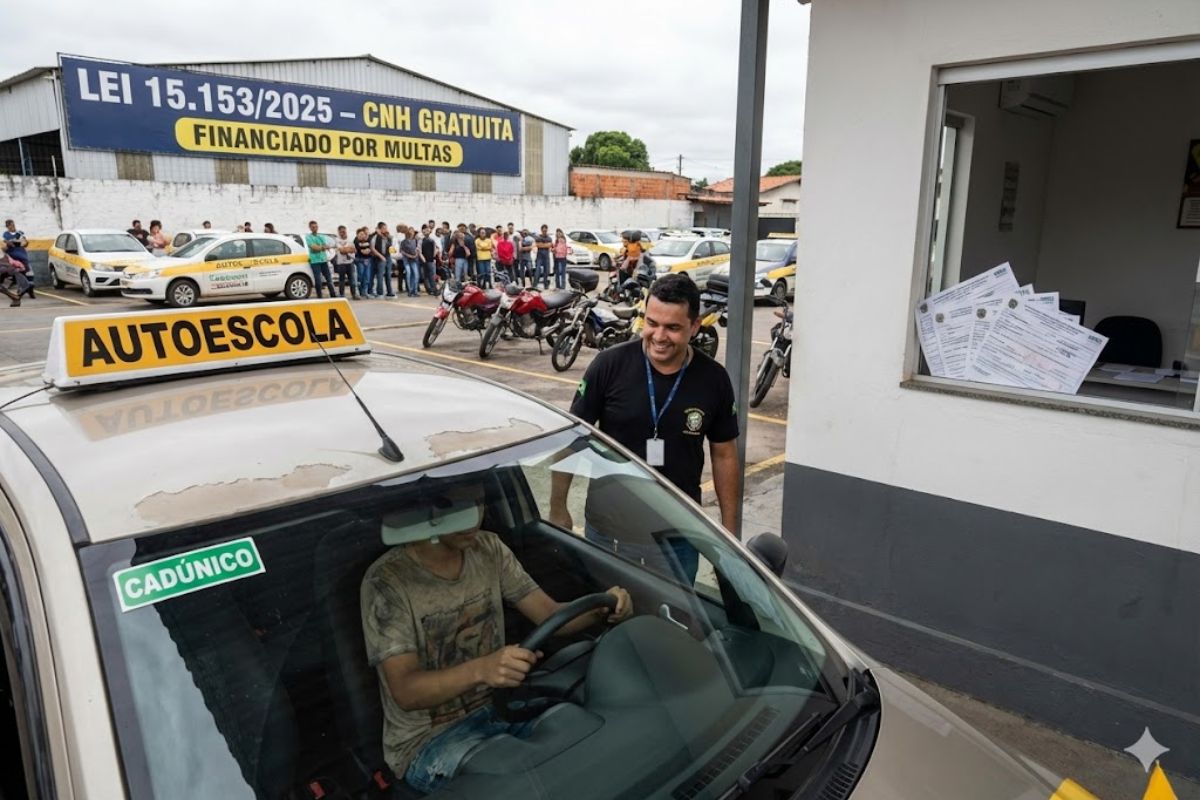 CNH gratuita pelo CadÚnico, prevista na Lei 15.153/2025, usa multas de trânsito para pagar autoescola e ampliar vagas para trabalhadores de baixa renda em todo o país.