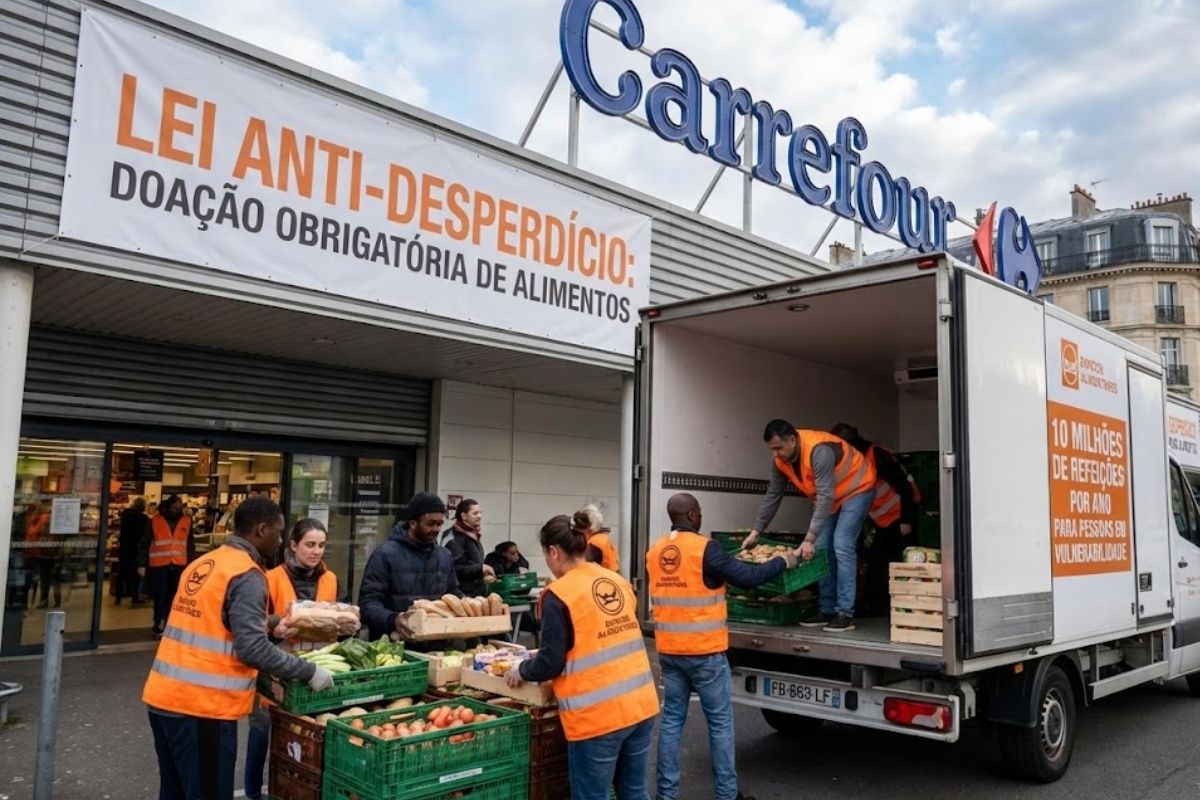 Lei francesa obriga supermercados a doar alimentos, combate o desperdício de alimentos e reforça a segurança alimentar em instituições de caridade.Lei francesa obriga supermercados a doar alimentos, combate o desperdício de alimentos e reforça a segurança alimentar em instituições de caridade.