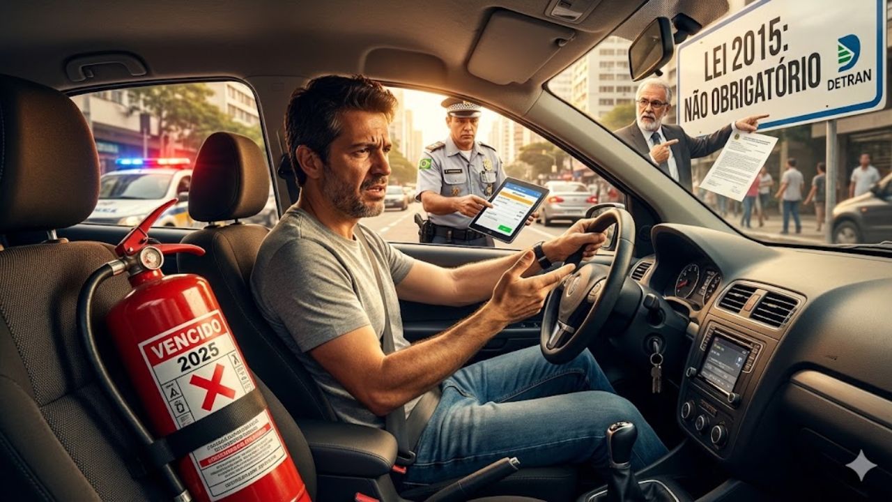Mesmo sem ser obrigatório desde 2015, motorista ainda toma multa por extintor vencido em 2025, e professor explica por que normas se contradizem