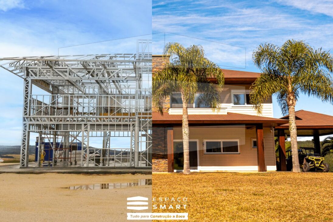Nueva casa de steel frame en construcción a seco con steel frame deja la obra más rápida, genera menos entulho y organiza mejor el sitio.