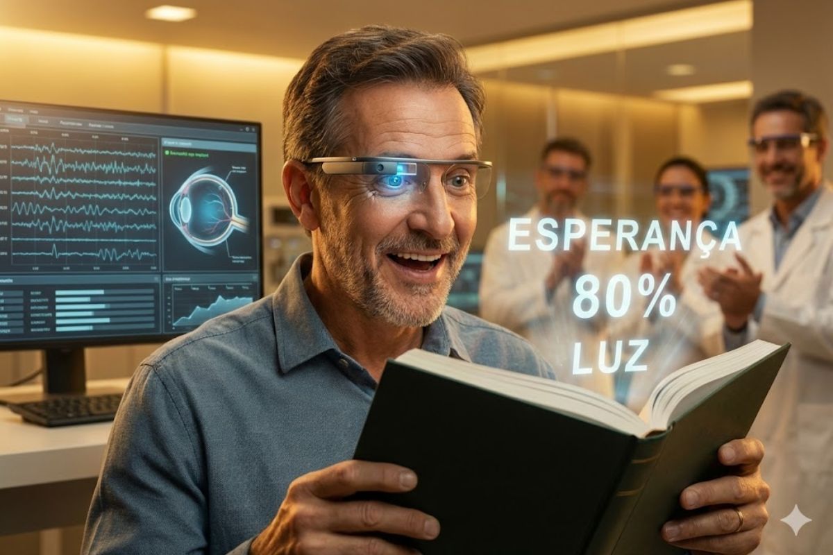 Uma nova tecnologia usa microchip fotovoltaico implantado na retina para devolver visão parcial, atuando em casos de degeneração macular e doença de Stargardt e reacendendo a esperança de pacientes.