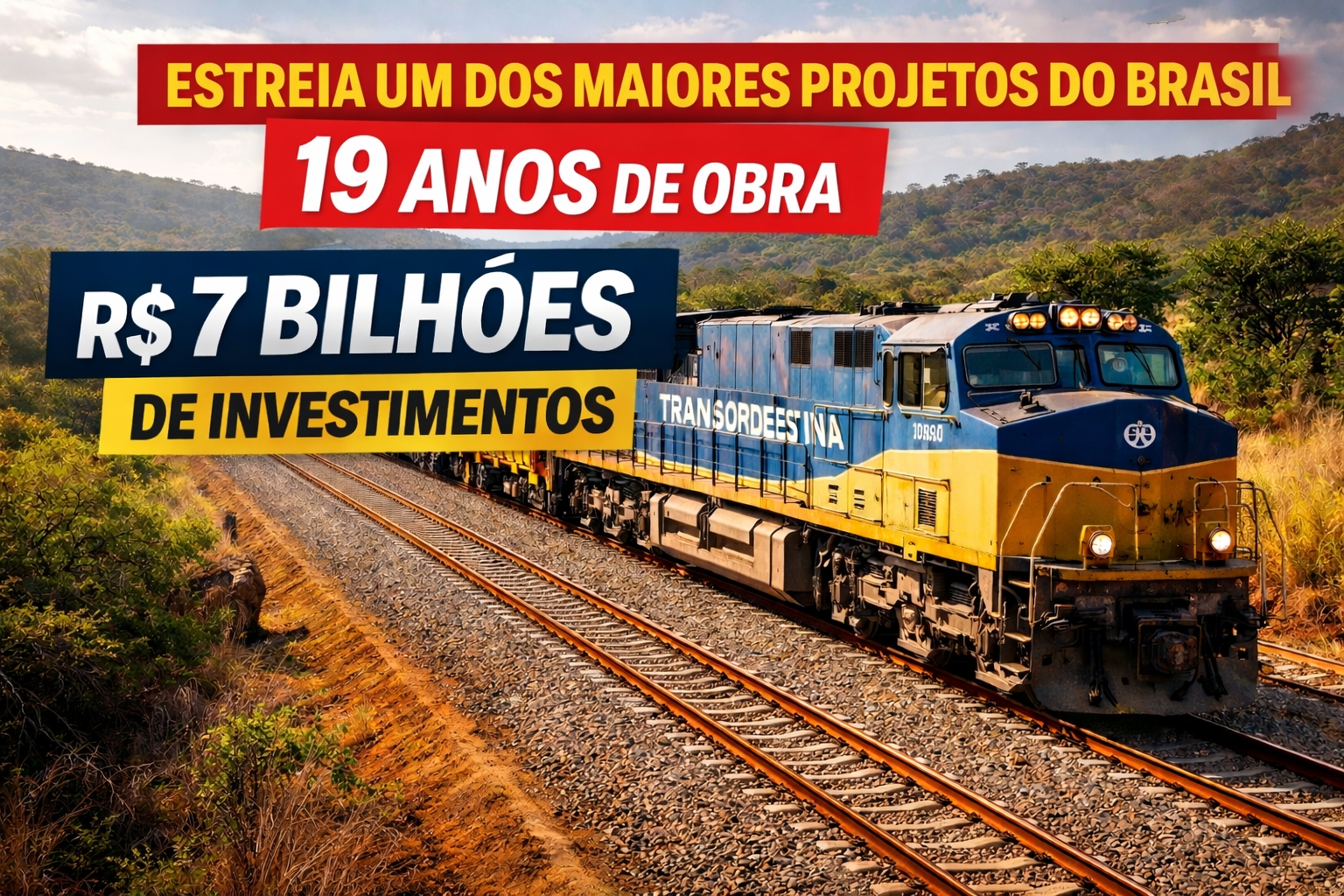 Após 19 anos de obra e R$ 7 bilhões de investimentos, finalmente novo trem da Transnordestina, um dos maiores projetos do Brasil, estreia ferrovia no Nordeste percorrendo 671,5 km com 20 vagões e carga de milho