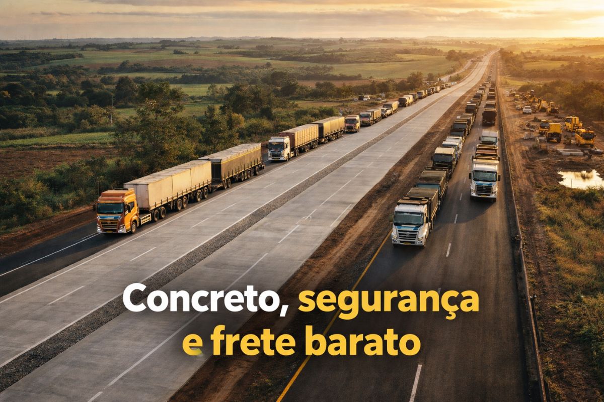 Reportagem mostra como a obra de 8 bilhões na PRC 272 transforma o Vale do Ivaí em corredor pesado para caminhões e promete frete barato para produtores.