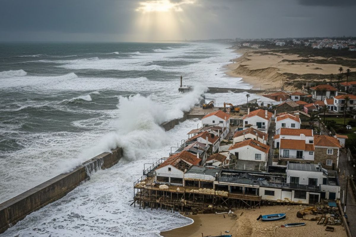Portugal enfrenta o avanço do mar e a erosão costeira na costa atlântica de Portugal, ameaça vilas litorâneas e afunda a pesca costeira.