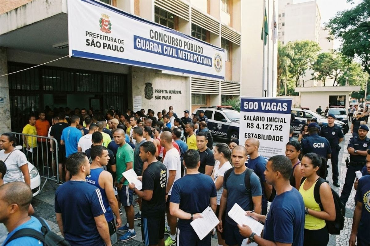 Concurso público em São Paulo oferece 500 vagas na Guarda Civil Metropolitana, com salário inicial atrativo e estabilidade que deve atrair milhares de candidatos em busca de oportunidade