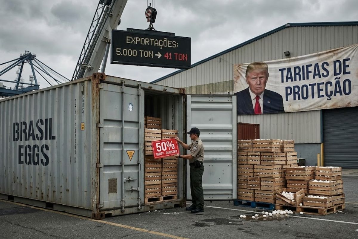 Tarifaço de Donald Trump atinge ovos do Brasil e freia exportações para os EUA após boom gerado pela gripe aviária, afetando toda a cadeia do setor.