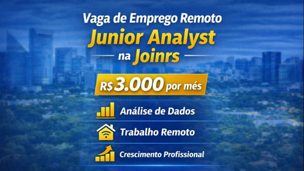 Vaga de emprego para Junior Analyst na Joinrs oferece trabalho remoto, análise de dados, salário de R$ 3.000 e crescimento profissional.