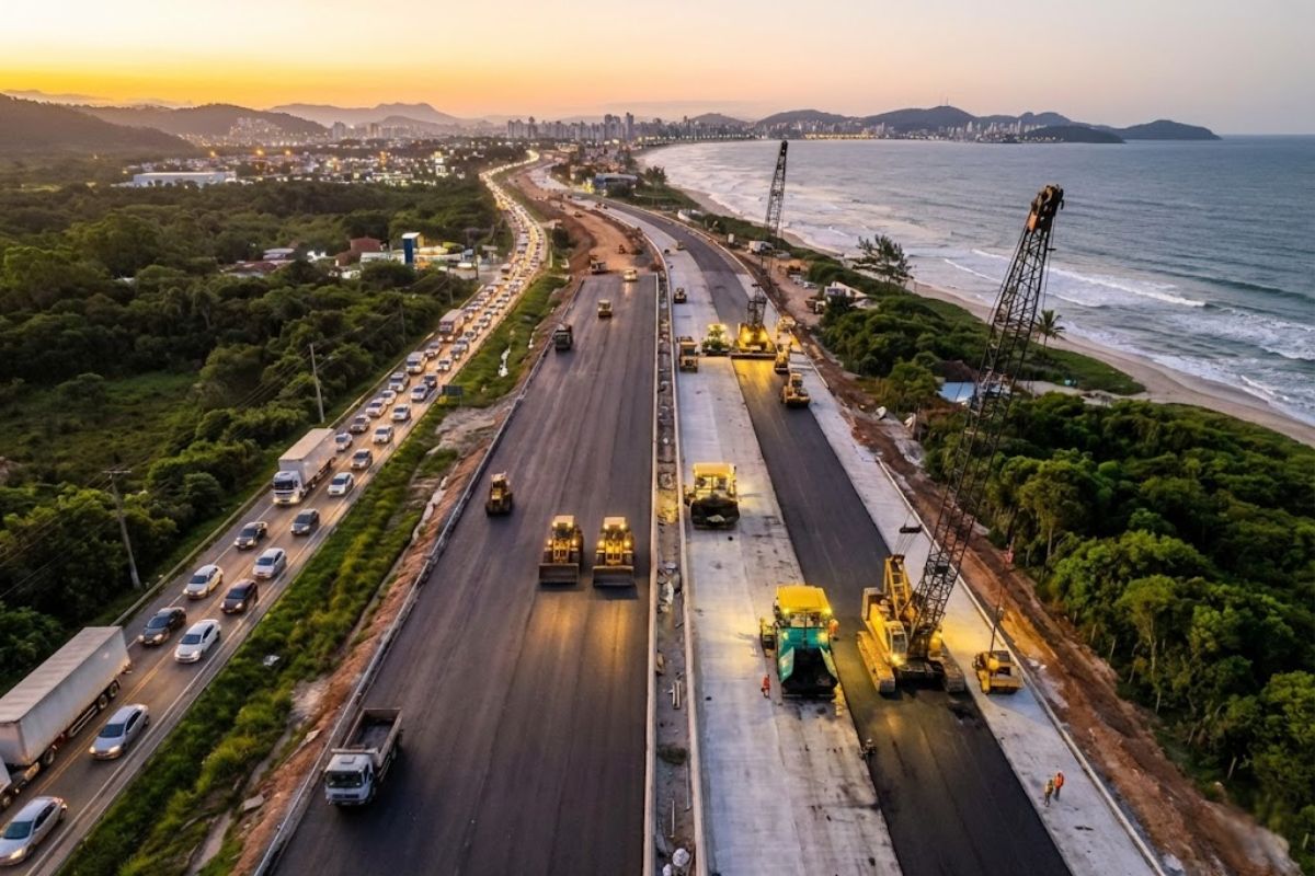 A nova rodovia Via Mar, paralela à BR 101, promete destravar o trânsito entre Florianópolis e Joinville e redefinir a mobilidade no litoral norte com capacidade extra e novo corredor logístico.