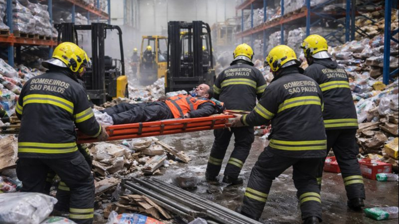 Acidente em centro de distribuição provocou desabamento em câmara fria, com toneladas de produtos congelados e resgate dos bombeiros.