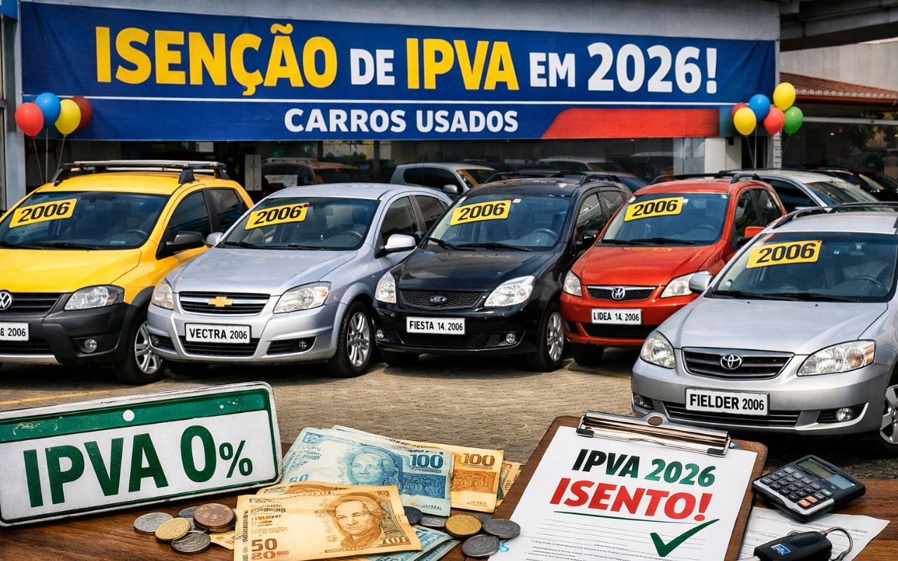 A partir de 2026, diversos carros usados passarão a ficar isentos de IPVA em todo o país. Entenda quais modelos serão beneficiados, por que a medida foi adotada e como ela impacta os motoristas.