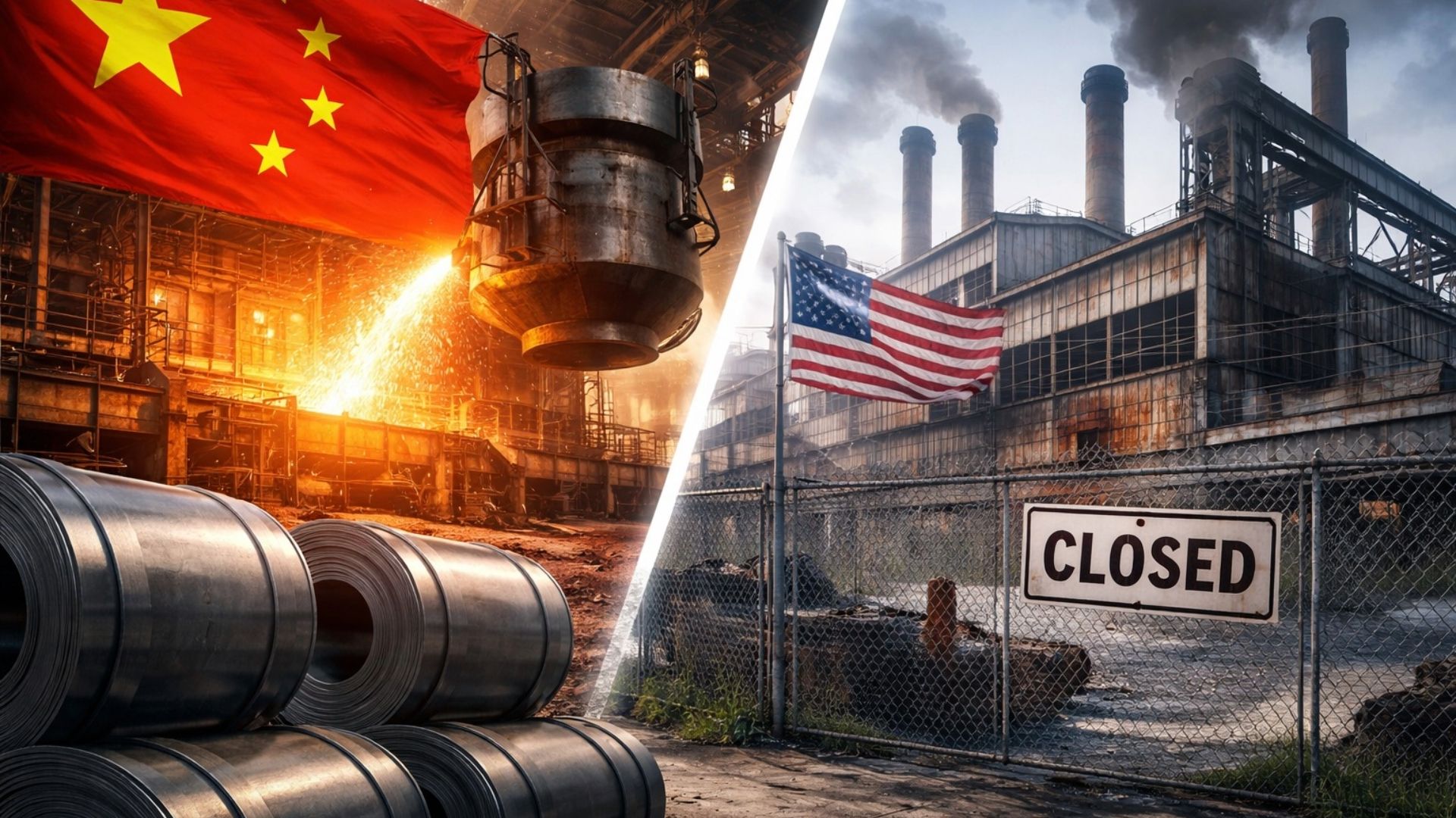 China aumenta em 30% a produção de aço para blindagem, enquanto EUA fecham fábrica crucial por custos altos, impactando a indústria militar.