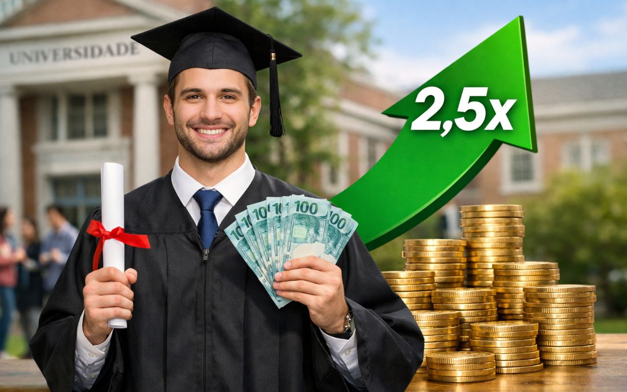 No Brasil, adultos de 25 a 64 anos com diploma podem ganhar até 148% a mais de salário. Entre jovens de 25 a 34 anos, acesso à graduação ainda é limitado.