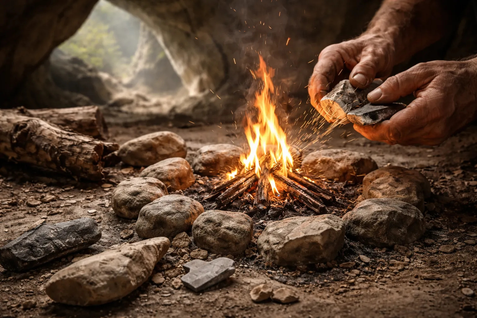 Arqueólogos descobrem as primeiras evidências de produção de fogo.