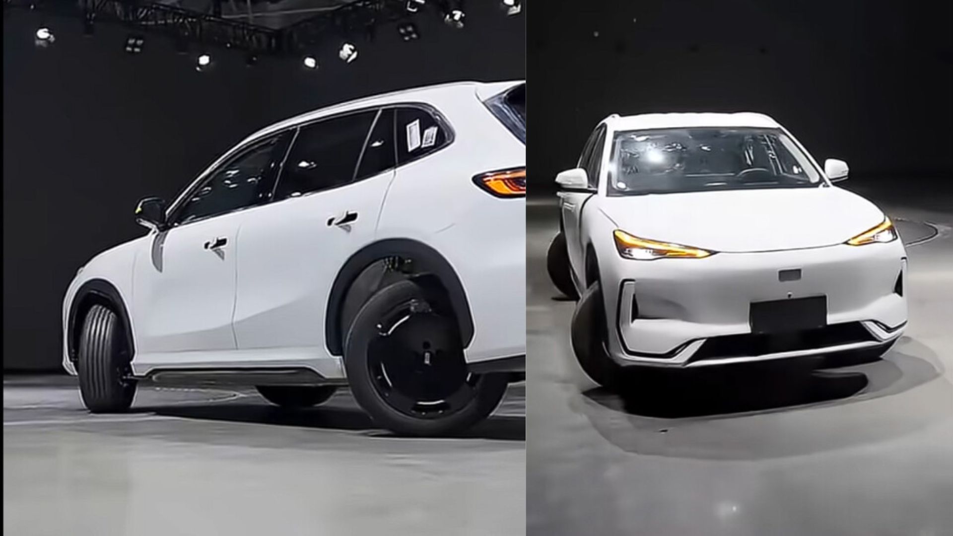 Geely EX5 elétrico executando movimento lateral com tecnologia de andar do caranguejo.