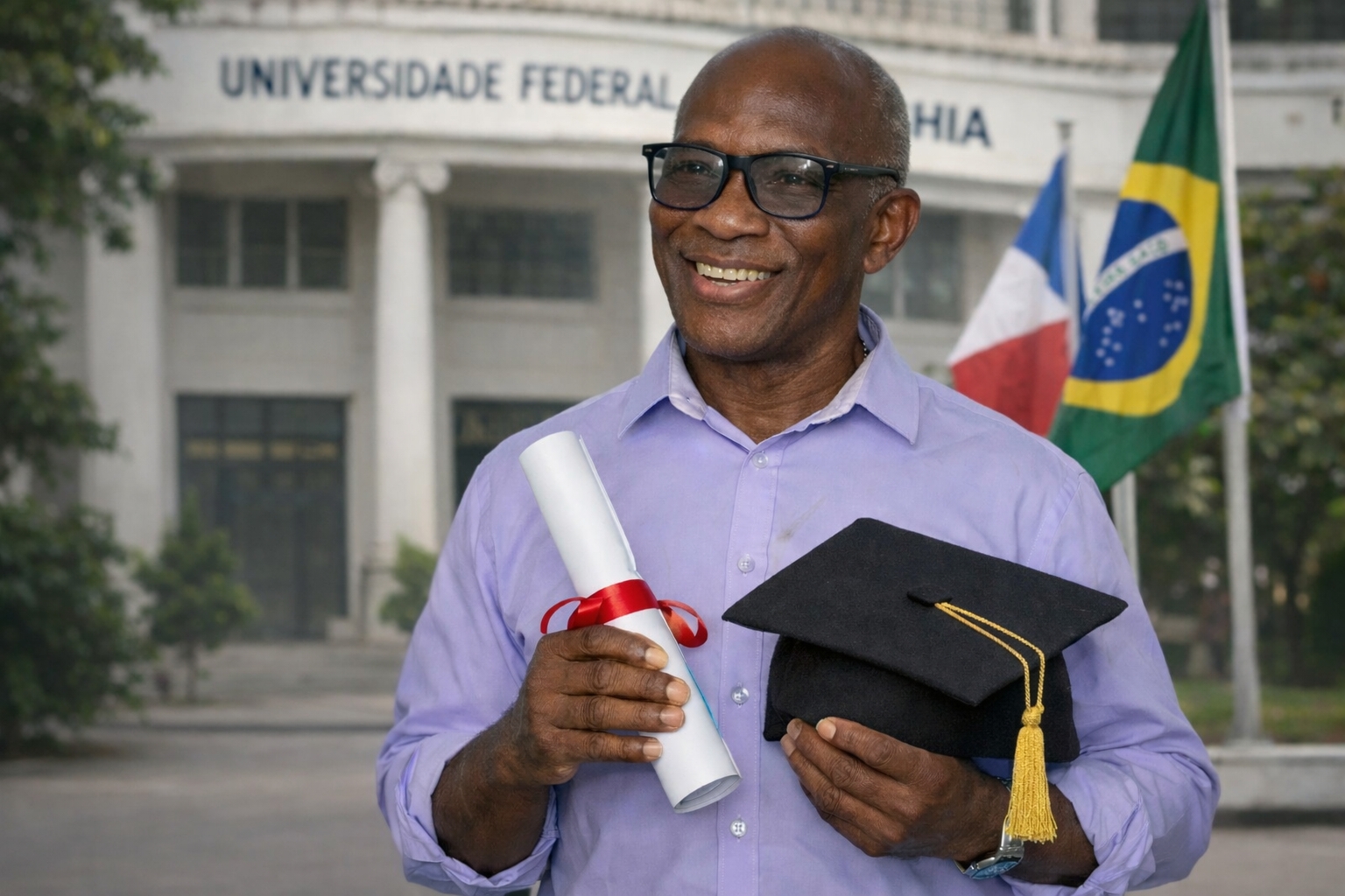Idoso de 63 anos, Jeronimo Bispo dos Santos, catador de recicláveis de Camaçari (Bahia), voltou a estudar, somou formações ao longo da vida e concluiu uma pós-graduação na UFBA, mostrando que aprender no nordeste não tem prazo de validade.