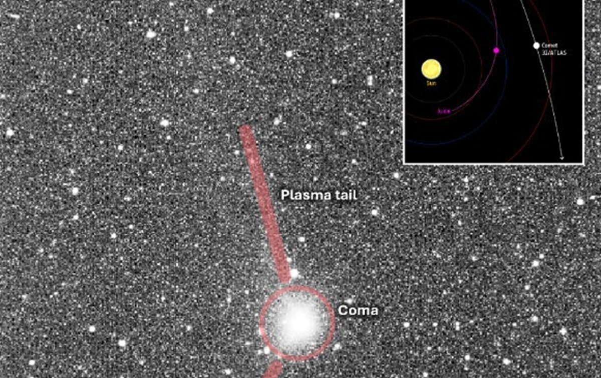 Juice registra imagem parcial do cometa 3I/ATLAS com halo e possível dupla cauda antes da aproximação a 66 milhões de km