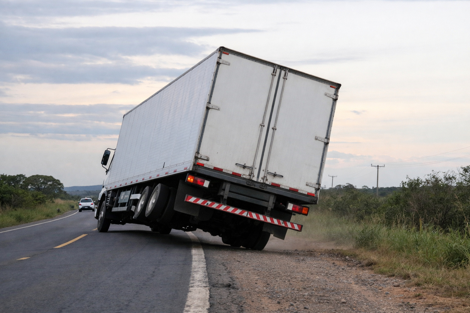 Caminhão realizando manobra perigosa em rodovia brasileira, associada a decisão judicial sobre justa causa