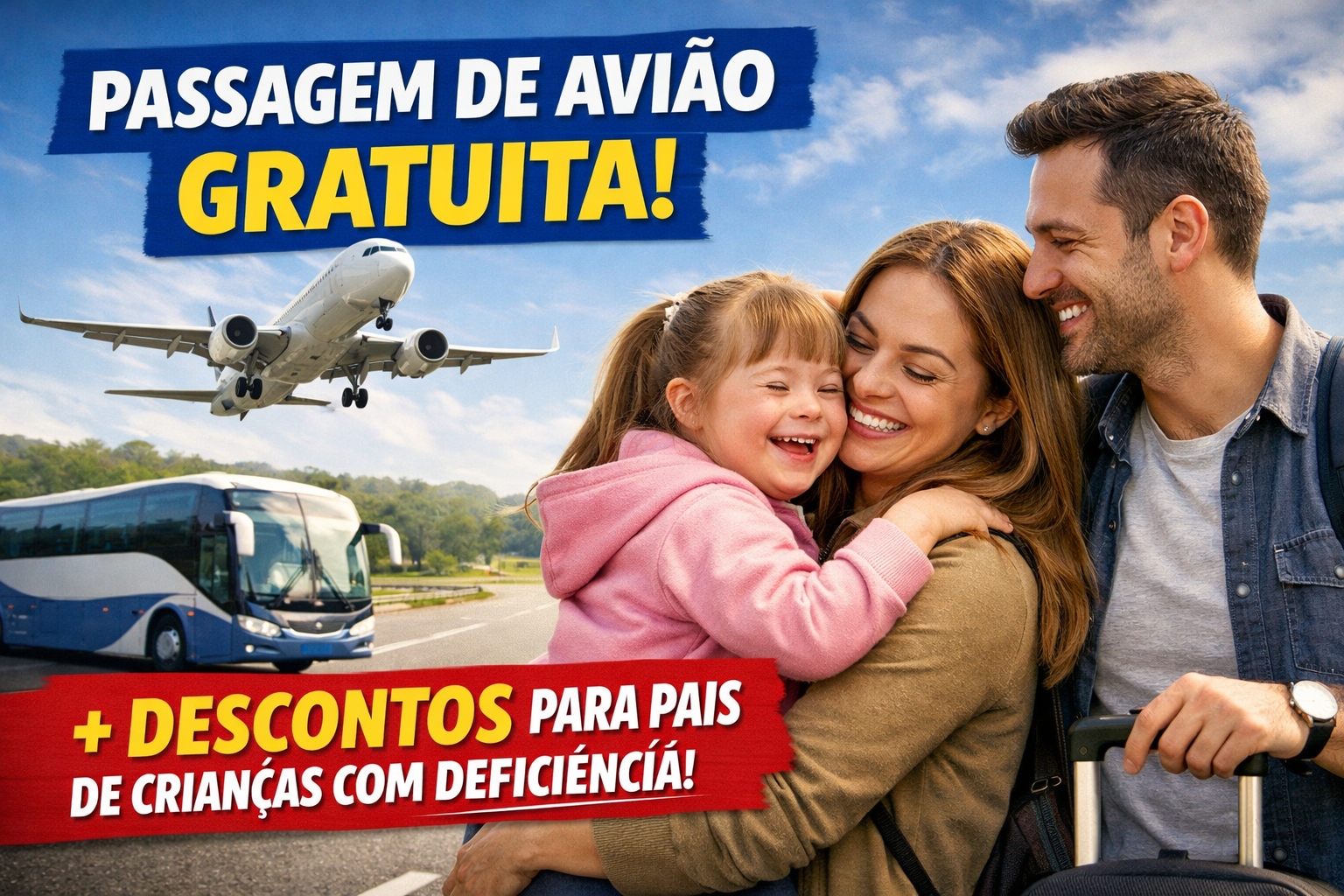 Novo projeto aprovado pela Câmara promete passagem de avião gratuita e desconto para pais de crianças com deficiência em voos nacionais, além do transporte terrestre interestadual