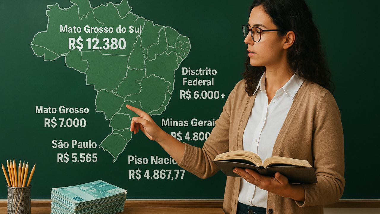 O salário dos professores em 2025 revela grandes diferenças entre estados brasileiros, com vencimentos que vão de menos de R$ 4 mil a mais de R$ 12 mil, influenciando a disputa por concursos públicos.