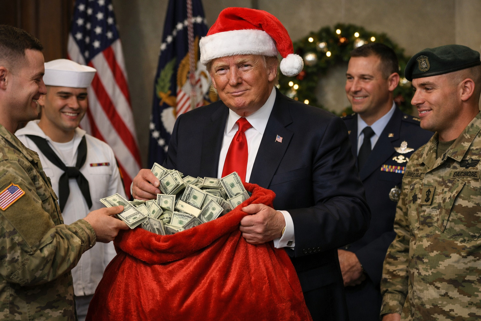 Donald Trump anuncia bônus de US$ 1.776 para militares das Forças Armadas dos Estados Unidos.