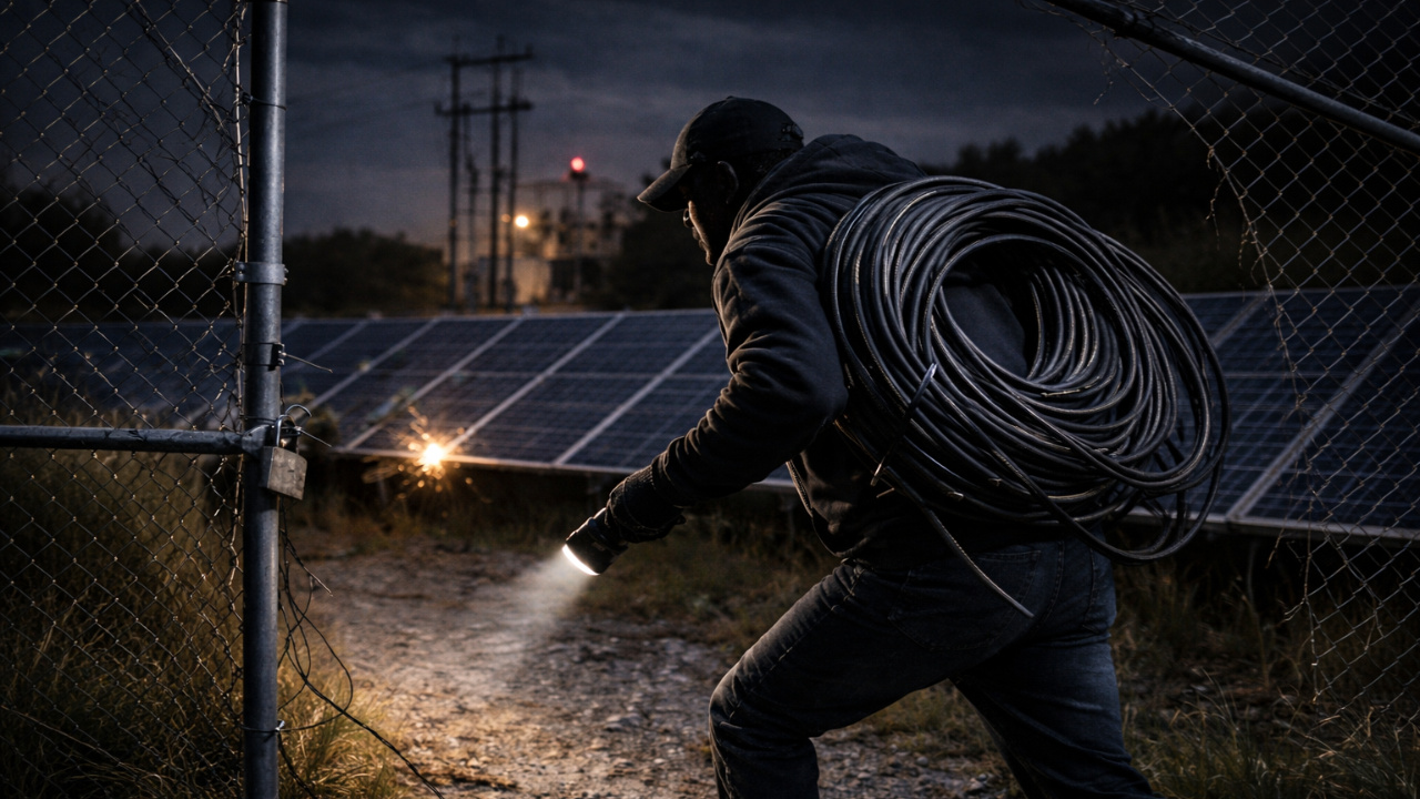 Usina de energia solar é alvo de furto em Novo Itacolomi, no Paraná, com 4 mil metros de fios levados e painéis danificados, segundo registro da Polícia Militar.