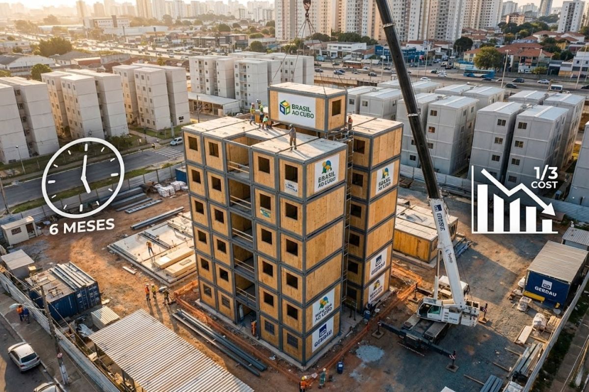 Brasil ao Cubo aposta na construção modular para dominar o Minha Casa Minha Vida com apoio da Gerdau e Dexco, reduzindo custos e tempo das obras.