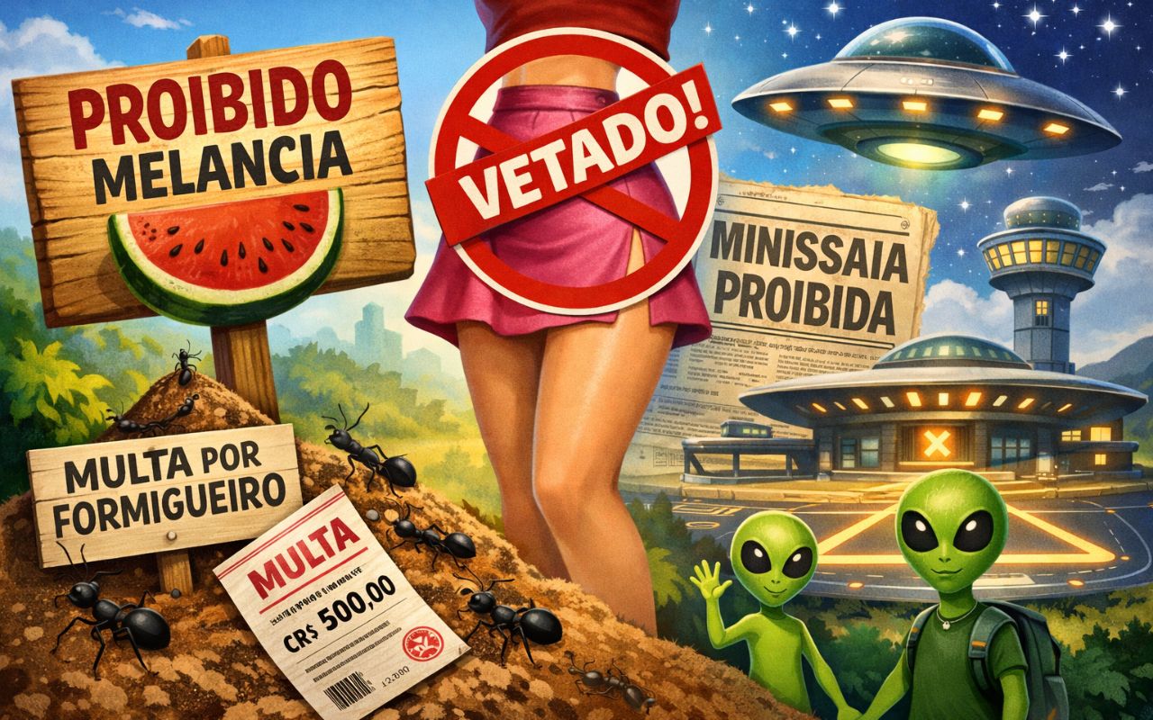 Veja as leis inusitadas que já existiram no Brasil, incluindo proibição de melancia, multa por formigueiros, veto à minissaia e até projeto de aeroporto para extraterrestres.