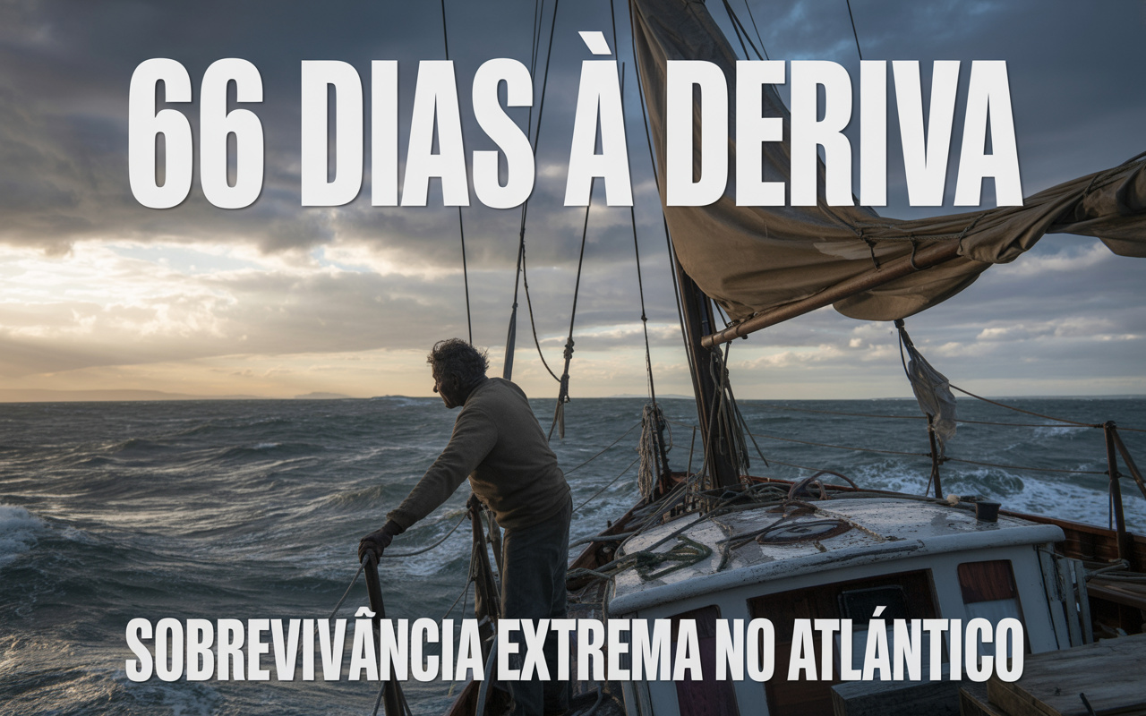 Um pescador americano desaparece no Atlântico e passa 66 dias à deriva em um veleiro danificado, convive com tempestades, escassez de água doce, noites geladas e silêncio absoluto, até reaparecer em um dos relatos mais extremos já noticiados