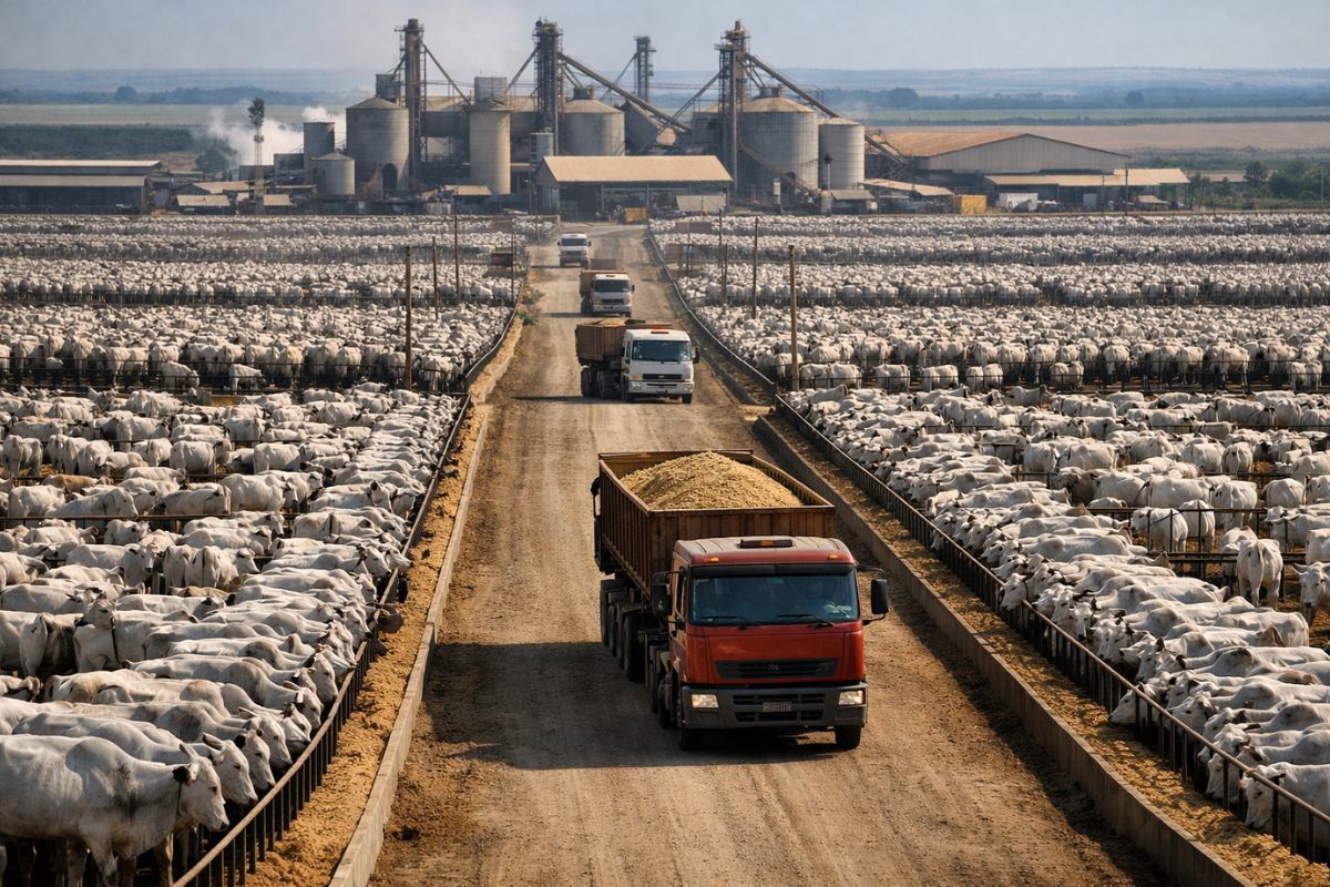 Fazenda Colorado mostra confinamento gigantesco com inteligência artificial, dieta de alto grão e integração vertical.