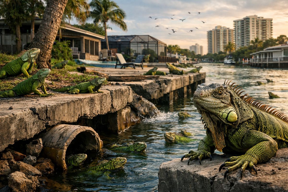 Na Flórida, a iguana-verde virou espécie invasora. O abate humanitário tenta conter impacto ambiental crescente em cidades, canais e áreas urbanas do estado.