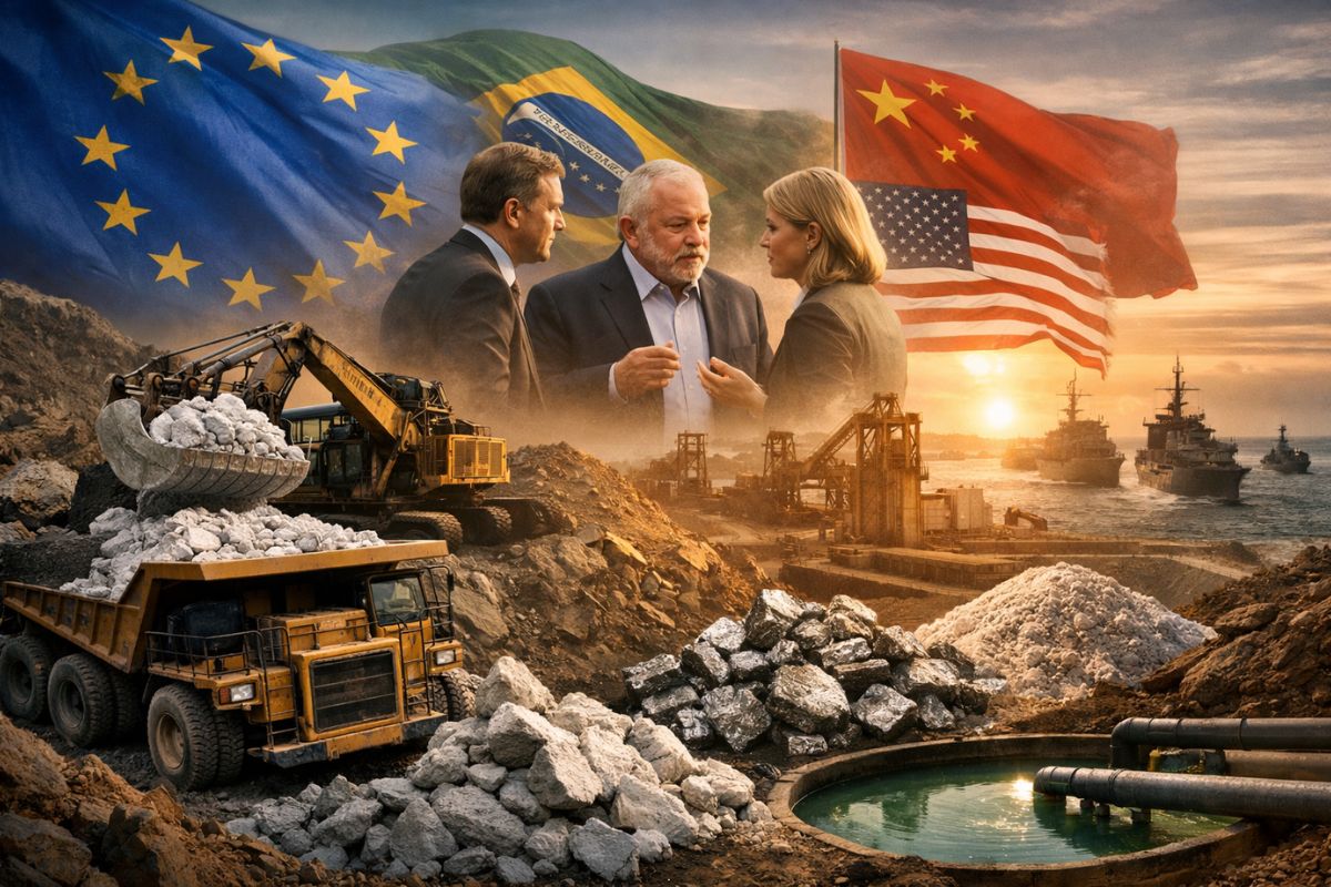 A União Europeia negocia com o Brasil um acordo estratégico de terras raras, lítio e níquel para reduzir dependências e reforçar sua segurança geopolítica.