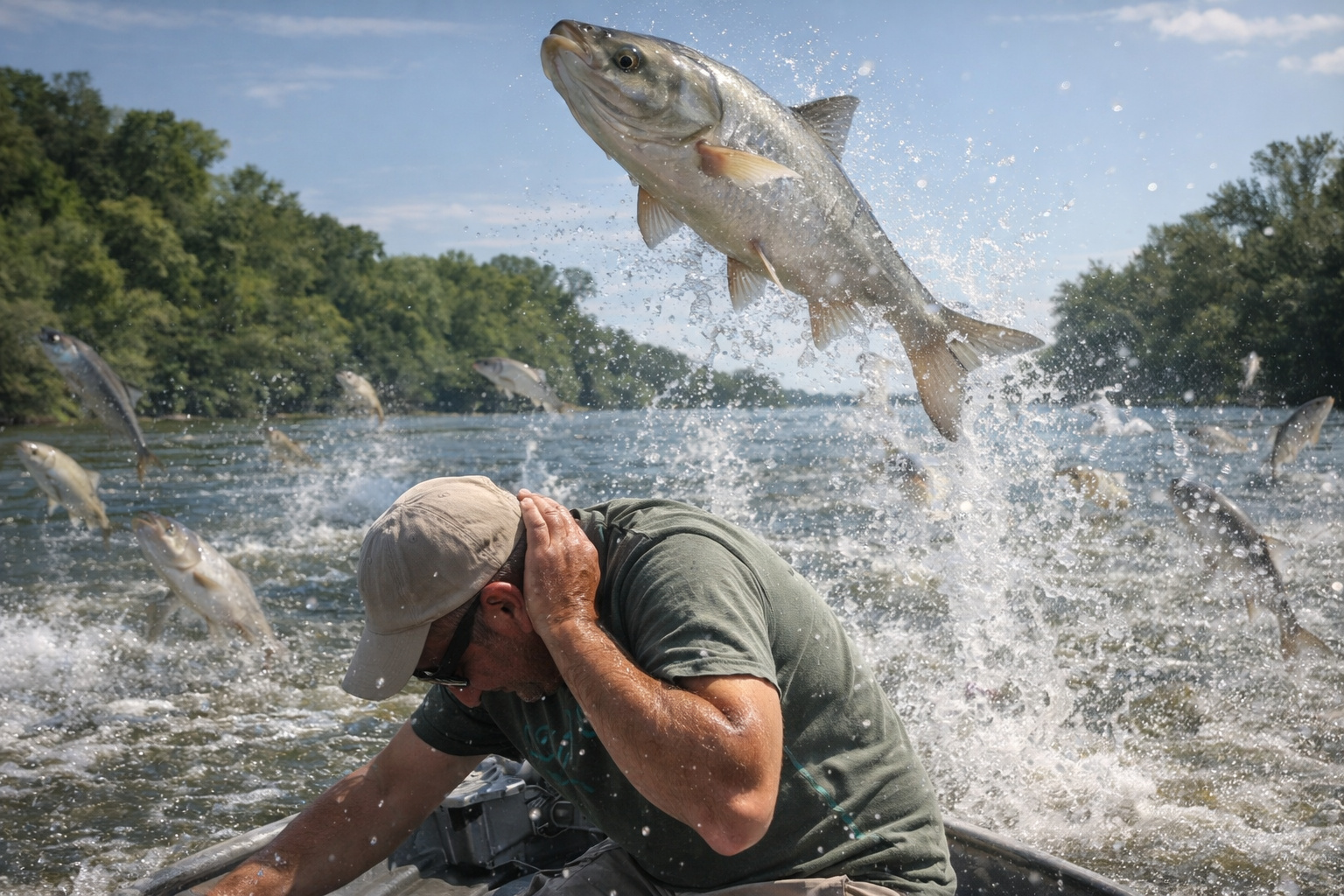 A carpa que salta até 3 metros, atinge pescadores, causa acidentes em barcos e virou uma das pragas mais perigosas dos rios americanos — Hypophthalmichthys molitrix