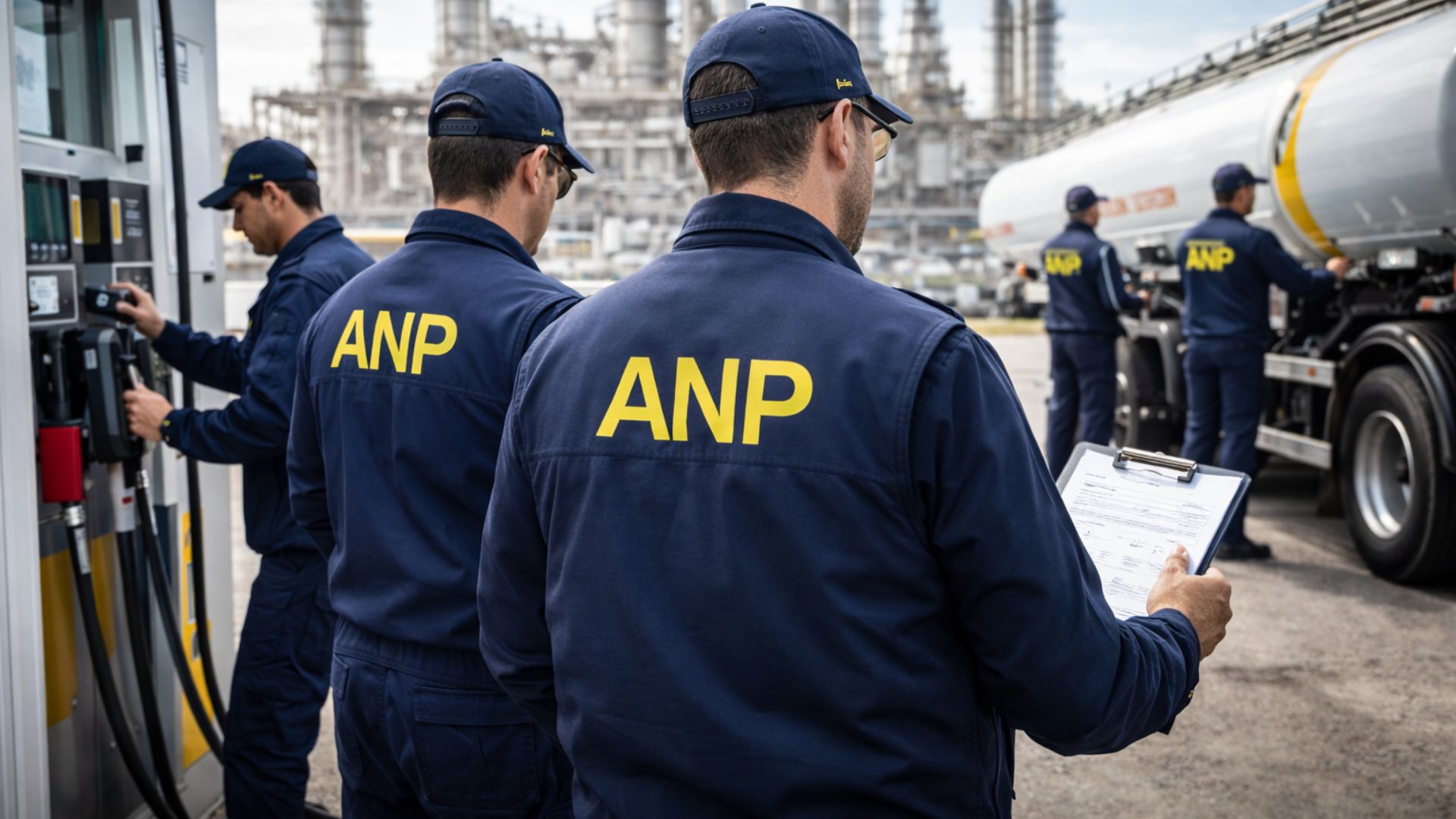 Fiscais da ANP realizam ações de fiscalização em posto de combustíveis e instalação industrial, verificando qualidade, documentação e transporte de derivados de petróleo em 2026