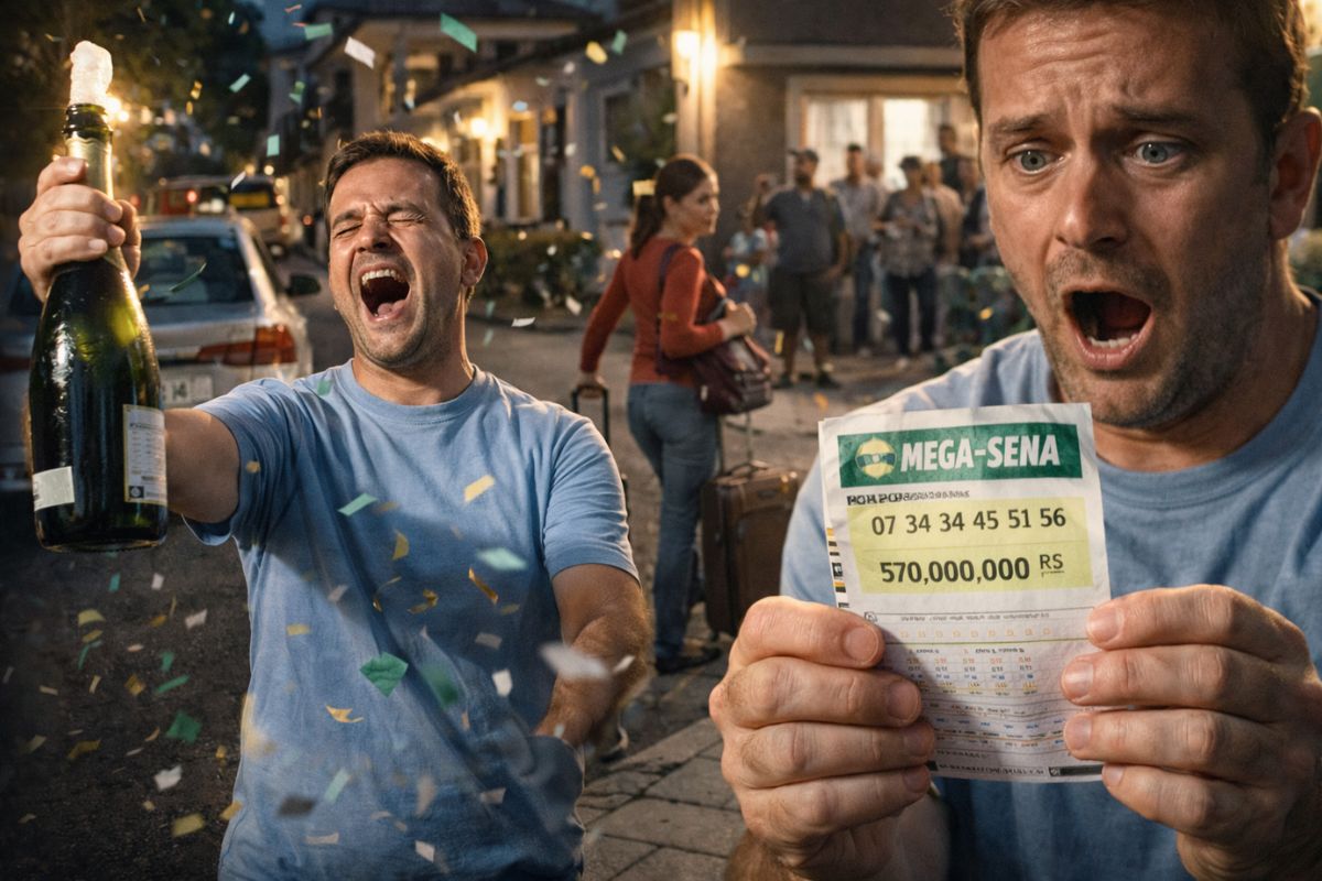Mega da Virada vira confusão em Laguna após morador comemorar prêmio inexistente, pedir separação, errar na conferência do bilhete e descobrir que tudo não passou de um erro humilhante.
