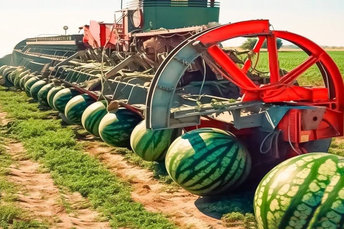 Agricultores adotam máquinas agrícolas: colhedora de abóbora, colheitadeira de maçã e colheitadeira de melancia colhem sem machucar e reduzem custo.