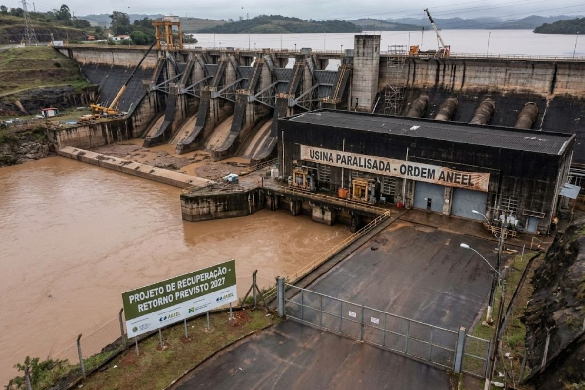 Aneel suspende hidrelétrica no RS após enchentes, deixa usina sem gerar energia e obriga compra no mercado até obras de modernização concluírem em 2027.