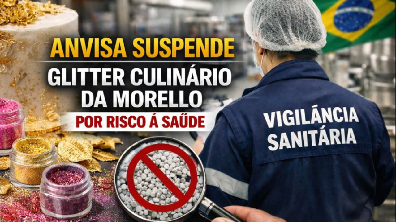 Anvisa suspende glitter culinário Morello após identificar polímeros plásticos em alimentos e folhas decorativas irregulares.