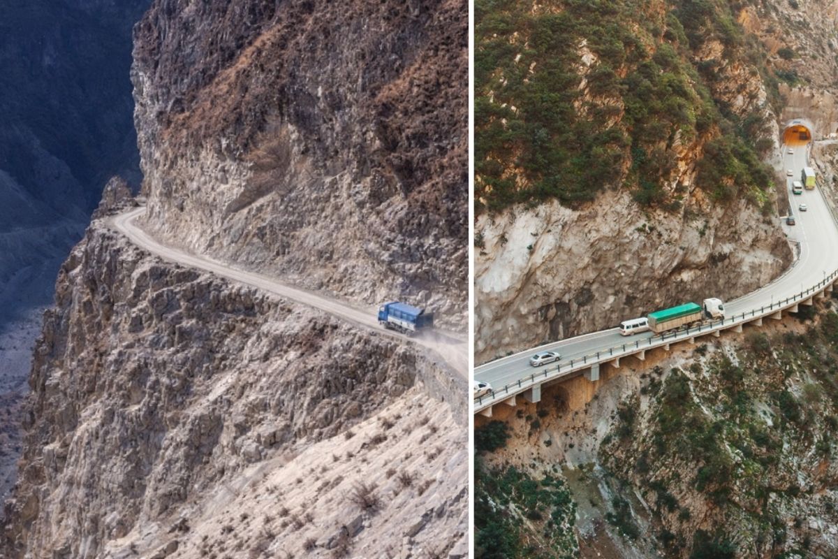 Argélia transforma estrada da morte em autoestrada suspensa caminhões a centímetros do abismo, penhascos instáveis, túneis, pontes e vigas gigantes domam o desfiladeiro (1)