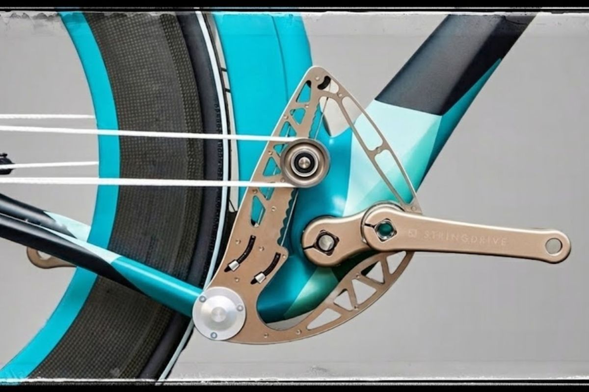 bicicletas sem corrente com String Drive usam Dyneema, foram testadas na Race Across America e esbarram em freios a disco, com dados de marchas, força e durabilidade para quem compara transmissões.