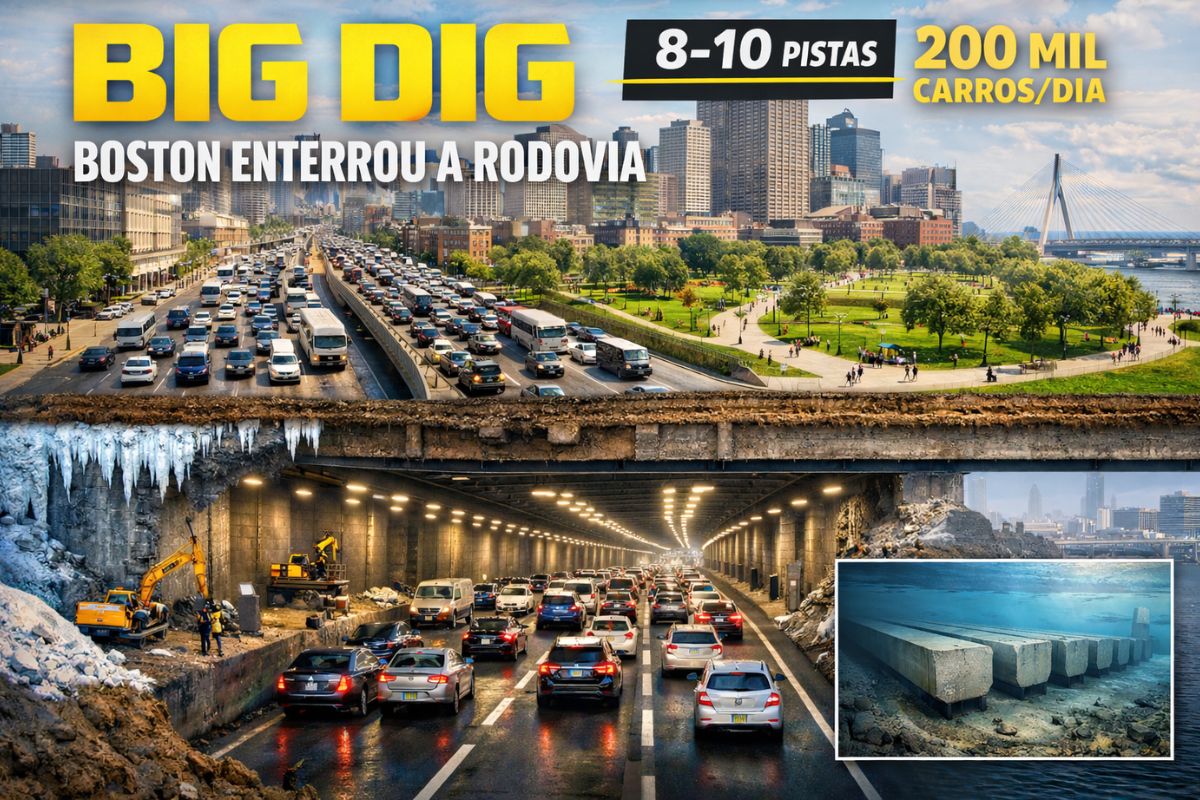 Boston enterra rodovia histórica, cava túneis gigantes sob a cidade, constrói ponte estaiada recorde, reduz congestionamentos, reconecta bairros e transforma concreto (3)